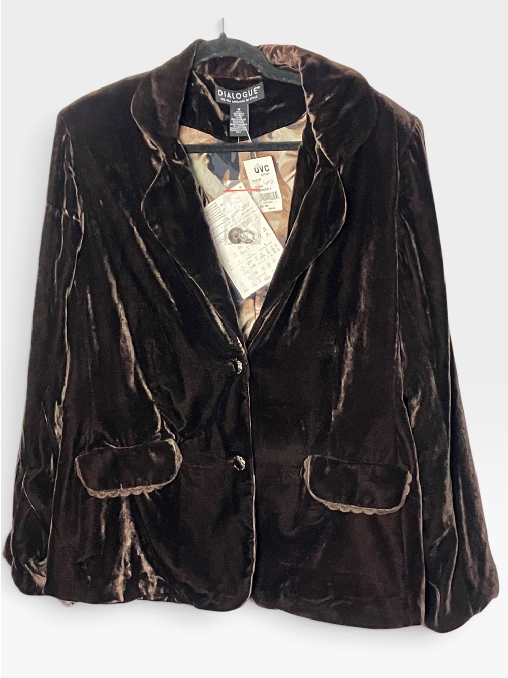 Dialogue Crushed Chocolate Brown Velvet Blazer Size 1X NWT